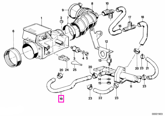 Furtun aer ralanti - BMW Seria 3 E30, Seria 5 E28 - tip motor M20