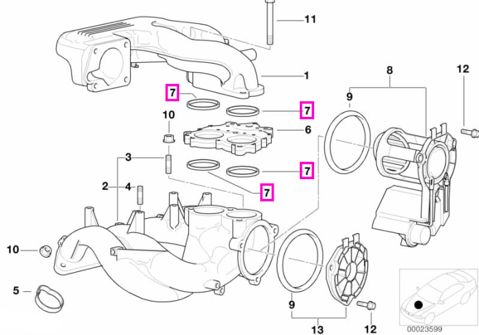 Garnitura profil galerie admisie - BMW Seria 3 E36 E46, Z3 E36 - tip motor M43