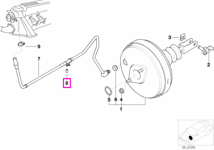 Dop circuit vacuum motor, D=3,5 mm - BMW Seria 3, Seria 5, Seria 6, Seria 7, Seria 8, M1, X3, X5, X6, Z1, Z3, Z4