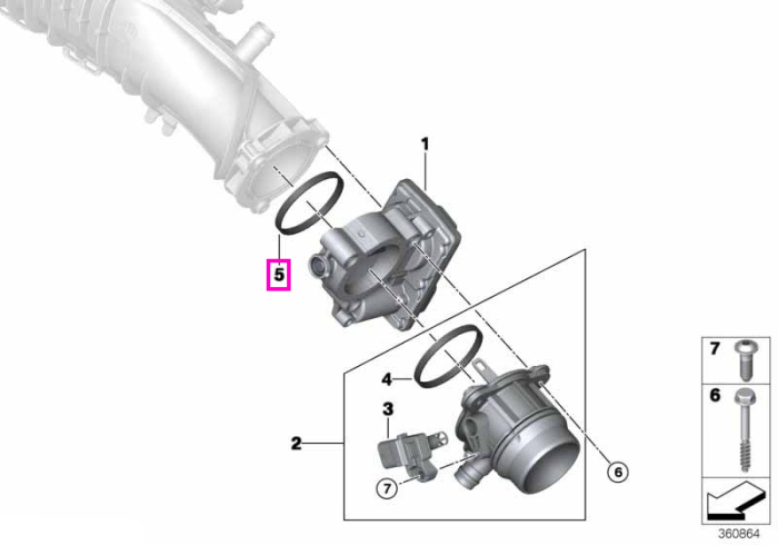 Garnitura corp clapeta acceleratie - BMW Seria 1, Seria 2, Seria 3, Seria 4, Seria 5, Seria 7, Seria 8, X1, X1L, X2, X3, X4, X5, X6, X7 - Mini Cabrio F57 F67, Mini Clubman F54, Mini Countryman F60 U25, Mini F55 F56 F65 F66