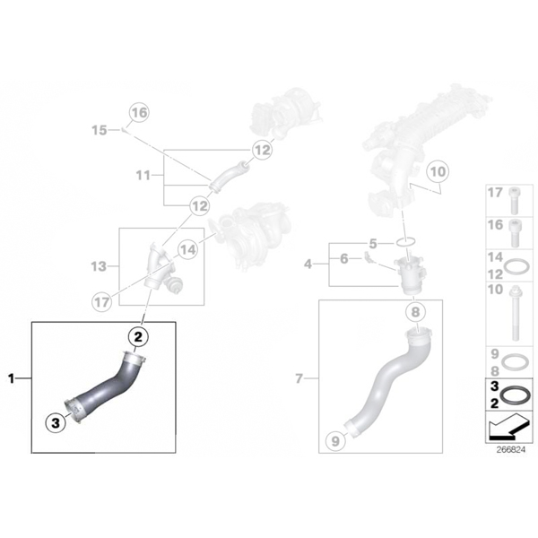 Conducta intercooler - BMW Seria 1 F20, F21, Seria 2 F22, Seria 3 F30, F31, F34, Seria 4 F32, F33: