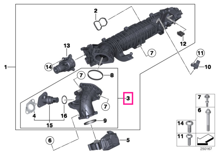 Cot de admisie cu racord EGR - BMW Seria 3 F30 F31 F34, Seria 4 F32 F33 F36, Seria 5 F07 F10 F11, Seria 6 F06 F12 F13, Seria 7 F01 F02, X3 F25, X4 F26, X5 F15, X6 F16