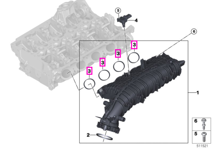 Garnitura galerie admisie - BMW Seria 2 G42, Seria 3 G20 G21 G28, Seria 4 G22 G23 G26, Seria 5 G30 G31 G38, X3 G01 G08, X4 G02 - tip motor B48C