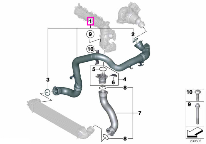 Conducta aer supraalimentat turbina/intercooler - Mini Countryman R60, Paceman R61 - tip motor N47N