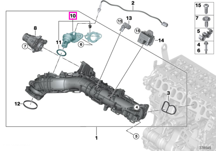 Conducta recirculare gaze (EGR), galerie de admisie cu control clapete - BMW Seria 1 F20 F21, Seria 2 F22 F23, Seria 3 F30 F31 F34, Seria 4 F32 F33 F36, Seria 5 F10 F11 G30 G31, Seria 7 G11 G12, X3 F25 G01, X4 F26 G02, X5 F15