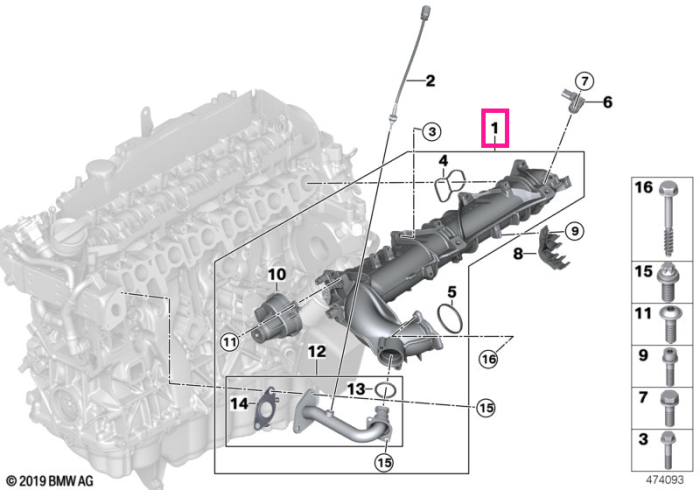Galerie de admisie AGR cu control clapete RDE - BMW Seria 5 G30 G31, Seria 7 G11 G12, X5 G05, X6 G06, X7 G07