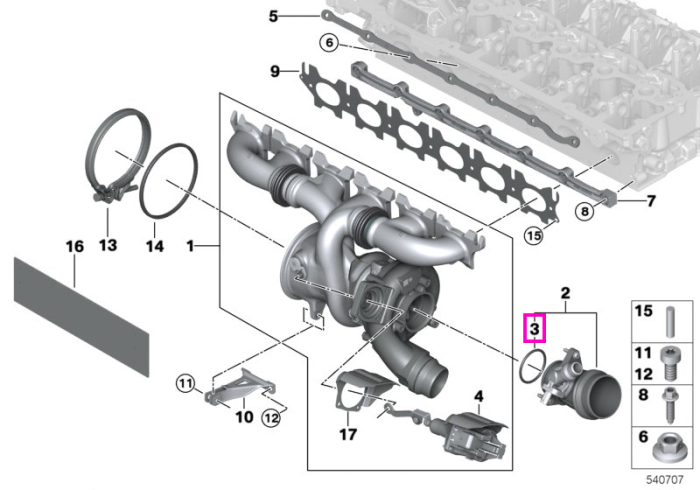 Garnitura turbocompresor, 52x4mm - BMW Seria 2 G42, Seria 3 G20 G21, Seria 4 G22 G23 G26, X3 G01, X4 G02, Z4 G29
