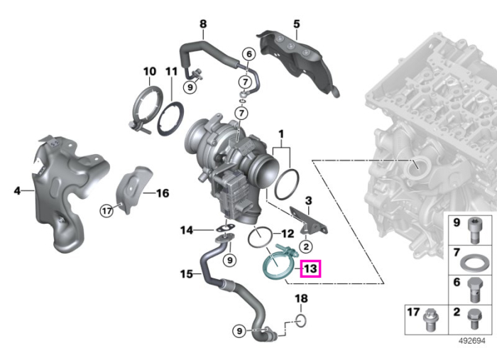 Colier furtun racire turbocompresor - BMW Seria 1, Seria 2, Seria 3, Seria 4, Seria 5, Seria 7, X1, X2, X3, X4, X5, X6, X7 - Mini Cabrio, Clubman, Countryman, F55, F56