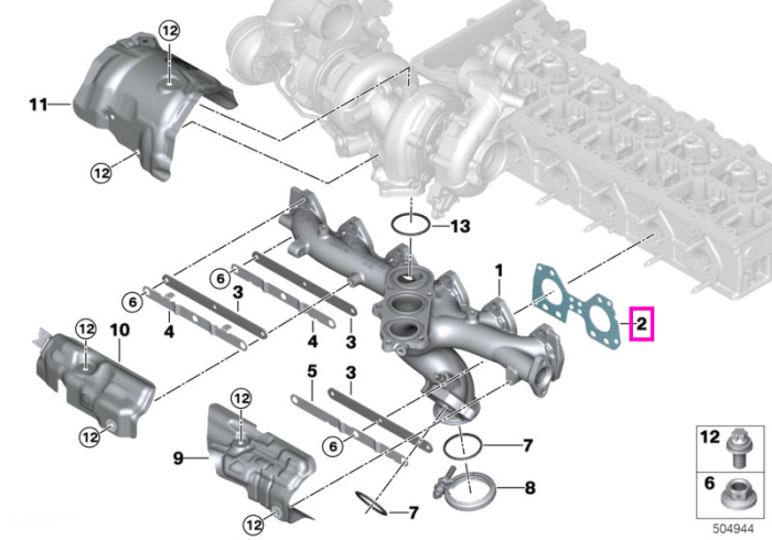 Garnitura etansare, galerie evacuare/chiulasa - BMW Seria 5 F10 F11 G30 G31, Seria 7 F01 F02 G11 G12, X5 E70 F15 G05, X6 E71 F16 G06, X7 G07