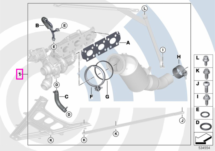 Kit montaj turbocompresor evacuare (Value Parts) - BMW Seria 3 F30 F31 F35, Seria 4 F32 F36 - tip motor B38