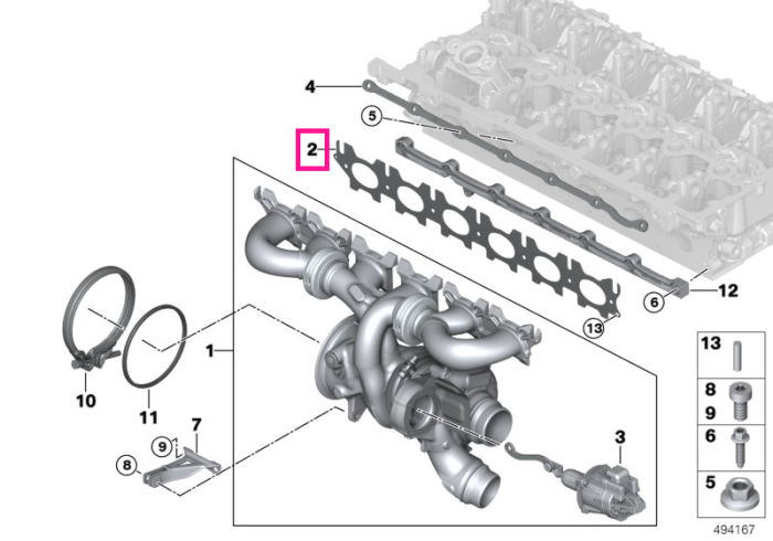 Garnitura galerie evacuare - BMW Seria 1 F20 F21, Seria 2 F22 F23, Seria 3 F30 F31 F34, Seria 4 F33 F36, Seria 5 G30 G31 G38, Seria 6 G32, Seria 7 G11 G12, X3 G01, X4 G02