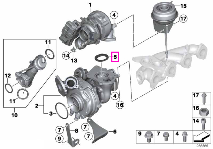 Inel distantier turbina - BMW Seria 1 F20 F21, Seria 2 F22, Seria 3 F30 F31 F34, Seria 4 F32 F33, Seria 5 F10 F11, X1 E84, X5 F15 - tip motor N47S1