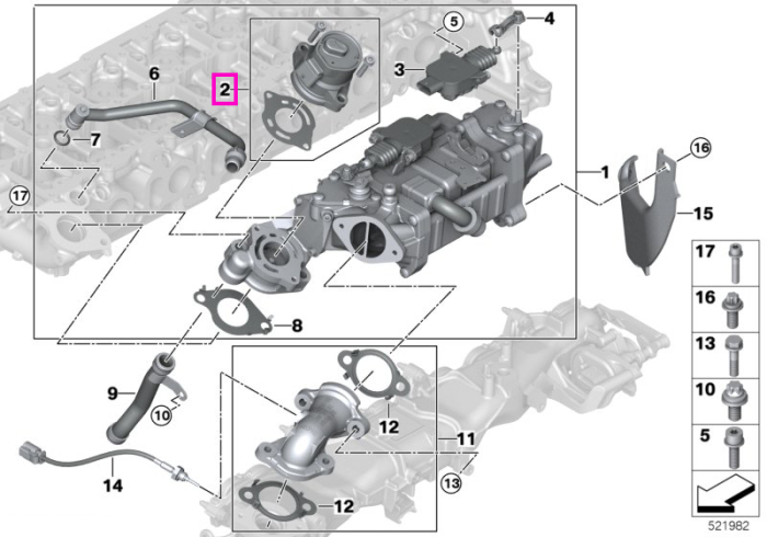 Supapa EGR de inalta presiune - BMW Seria 3 G20 G21, Seria 4 G22 G23 G26, Seria 5 G30 G31 G60 G61, Seria 6 G32, Seria 7 G11 G12 G70, Seria 8 G14 G15 G16, X3 G01 G45, X4 G02, X5 G05, X6 G06, X7 G07