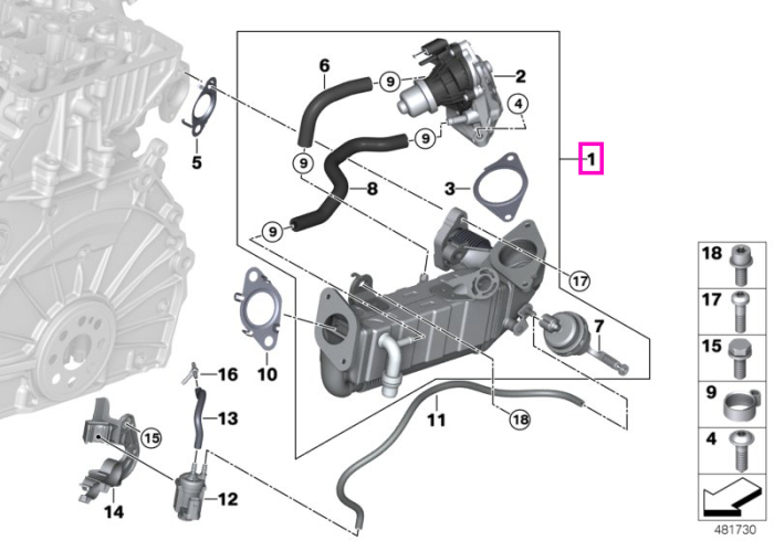 Modul recirculare gaze de evacuare (RDE) - BMW Seria 1 F40, Seria 2 F44 F45 F46, X1 F48, X2 F39 - Mini Cabrio F57, Clubman F54, Countryman F60, F55, F56