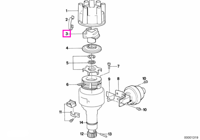 Rotor distribuitor aprindere, 1000 Ohm - BMW Seria 3 E21 E30, Seria 5 E28, Seria 6 E24, Seria 7 E23
