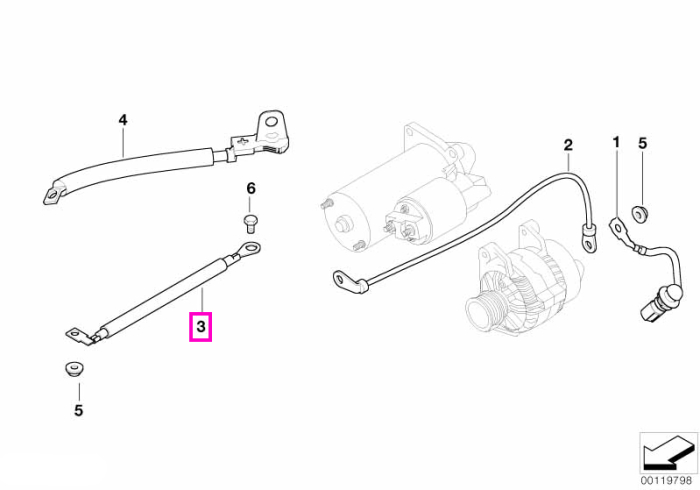 Cablu masa, 330mm - BMW Seria 5 E60 E61, Seria 6 E63 E64