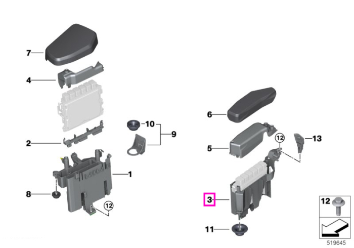Suport cutie unitate de control (ECU), compartiment motor - BMW X5 G05 M F95, X6 G06 M F96, X7 G07