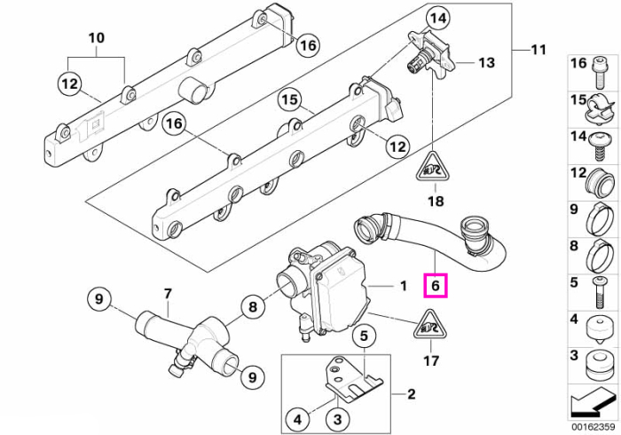 Conducta admisie aer pentru dispozitiv control ralanti - BMW Seria 3 E90 E92 E93 M3 - tip motor S65