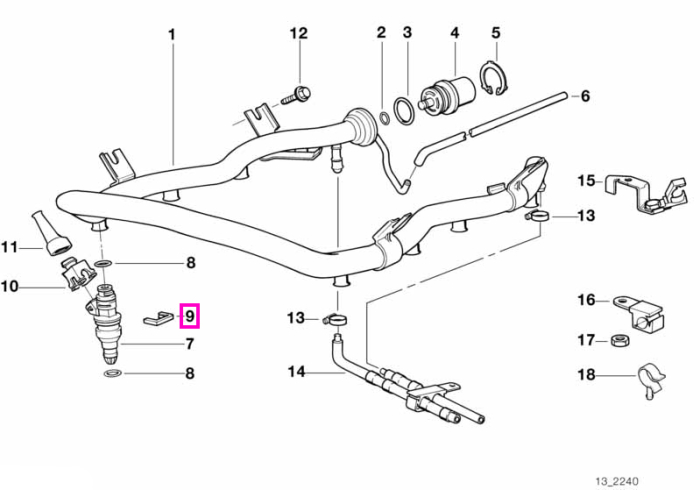 Clema fixare injector - BMW Seria 3 E30 E36, Seria 5 E28 E34 E39 E60, Seria 6 E24 E63, Seria 7 E23 E32 E38, Seria 8 E31, BMW Classic Motorsport, X5 E53, Z1 E30, Z3 E36, Z8 E52 - BMW Motorrad 259, 259R, K569, K589