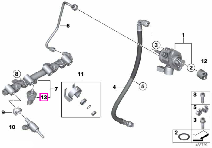 Senzor presiune combustibil - BMW Seria 1 E81 E82 E87 E88 F20 F21, Seria 3 E90 E91 E92 E93 F30 F31 F35, Seria 5 E60 E61 F07 F10 F11, Seria 6 E63 E64 F12 F13, Seria 7 F01 F02 F04, X5 E70, X6 E71 E72, Z4 E89 - Mini 