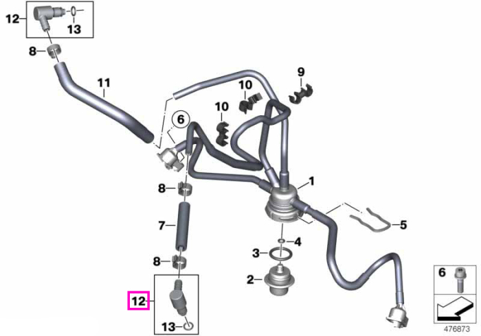 Cupla/Racord rapid circuit combustibil, 90° - BMW Motorrad A73, K02, K03, K21, K22, K23, K25, K26, K27, K28, K29, K32, K33, K42, K46, K47, K49, K50, K51, K52, K53, K54