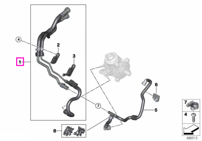 Conducta combustibil, compartiment motor, cu senzor presiune/temperatura - BMW Seria 2 F45 F46, X1 F48, X2 F39 - Mini F55 F56, Cabrio F57, Clubman F54, Countryman F60 - tip motor B47