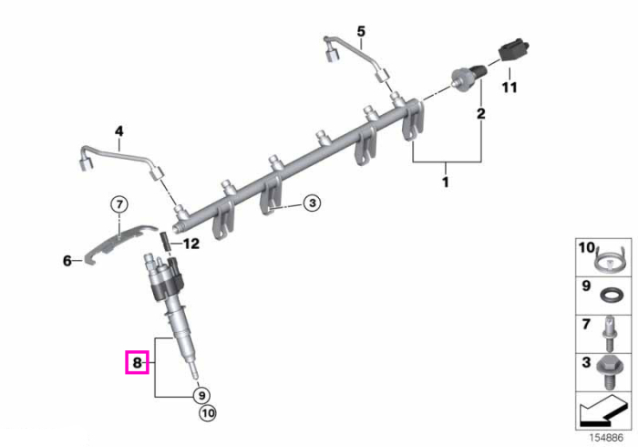 Injector benzina, injectie directa - BMW Seria 1 E82 E88, Seria 3 E90 E91 E92 E93, Seria 5 E60 E61 F07 F10 F11, Seria 6 F12 F13, Seria 7 F01 F02 F04 Hybrid, X5 E70, X6 E71 E72 Hybrid, Z4 E89