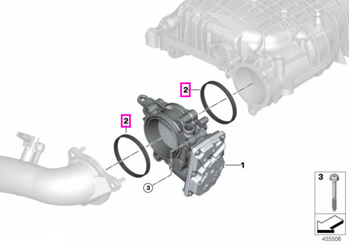 Garnitura clapeta acceleratie - BMW Seria 1 F20 F21, Seria 2 F22 F23 G42 G87 M2, Seria 3 F30 F31 F34 F35 G20 G21 G28 G80 G81 M3, Seria 4 F32 F33 F36 G22 G23 G26 G82 G83 M4, Seria 5 G30 G31 G38 G60 G61 G68, Seria 6 G32, Seria 7 G11 G12 G70, Seria 8 G14 G15