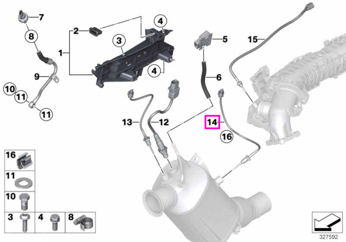Senzor temperatura gaze evacuare (L=295mm) - BMW Seria 1 F20 F21, Seria 2 F22, Seria 3 E90 E91 E92 F30 F31 F34, Seria 4 F32 F33 F36, Seria 5 F07 F10 F11, X3 F25 - Mini Cabrio R57, Clubman R55, Countryman R60, Paceman R61, Roadster R59, R56, R58