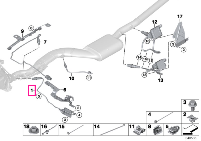 Senzor NOx, L=1040mm - BMW Seria 1 F20 F21, Seria 2 F22 F23, Seria 3 F30 F31 F34 G20 G21, Seria 4 F32 F33 F36, Seria 5 G30 G31, Seria 6 G32, Seria 7 G11 G12, Seria 8 G14 G15 G16, X3 G01, X4 G02, X5 G05, X6 G06, X7 G07
