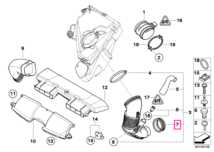 Garnitura conducta aer filtrat - BMW Seria 3 E90 E91 E92, Seria 5 E60 E61, Seria 6 E63 E64, X3 E83, X5 E70, X6 E71 