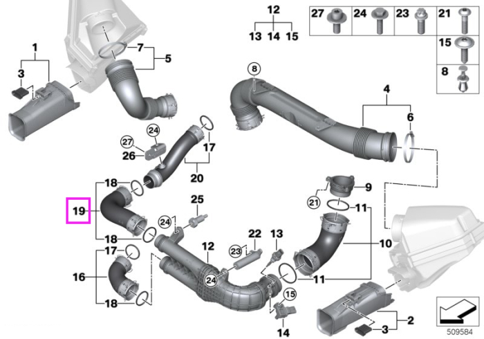 Tubulatura admisie aer cilindri 4-6 - BMW Seria 2 G87M2, Seria 3 G20 G21 G80M3 G81M3, Seria 4 G26 G82M4 G83M4, X3 F97M, X4 F98M	