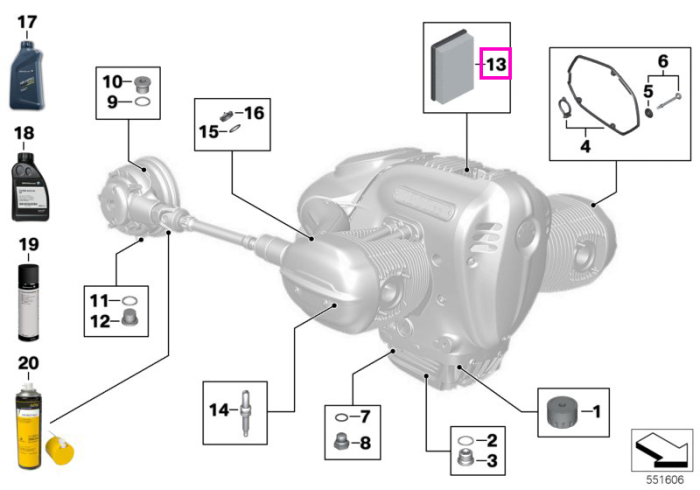 Filtru de aer - BMW Motorrad K34 (R 18, R 18 Classic, R 18 Roctane), K35 (R 18 B, R 18 Transcontinental) - tip motor A70