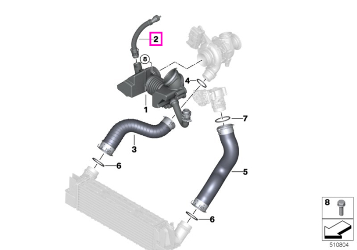 Conducta ventilatie carter - BMW Seria 1 F20 F21, Seria 2 F22 F23, Seria 3 F30 F31 F34, Seria 4 F32 F33 F36 - tip motor B47