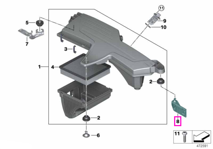 Suport stanga rezonator admisie - BMW Seria 1 F20 F21, Seria 2 F22 F23, Seria 3 F30 F31 F34, Seria 4 F32 F33 F36