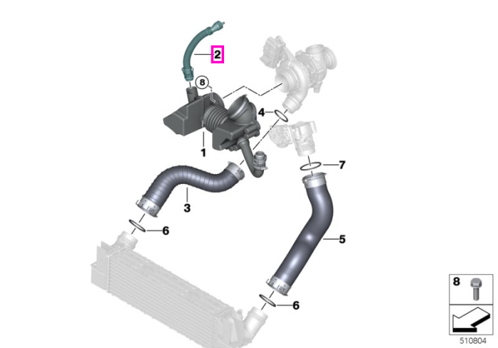 Conducta aer cu element de incalzire - BMW Seria 1 F20 F21, Seria 2 F22 F23, Seria 3 F30 F31 F34, Seria 4 F32 F33 F36