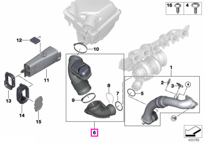 Conducta admisie aer turbocompresor - BMW Seria 1 F20 F21, Seria 2 F22 F23, Seria 3 F30 F31 F34, Seria 4 F32 F33 F36 - tip motor B58