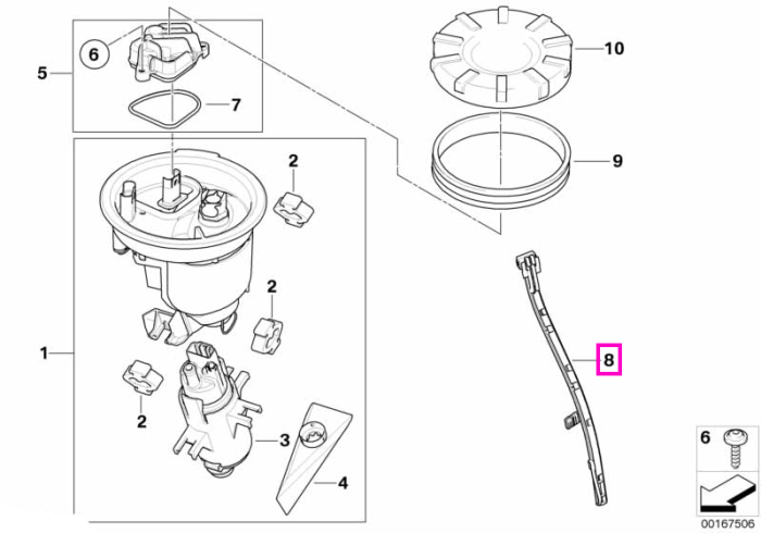 Senzor nivel combustibil, tip pelicula - BMW Motorrad K25 (R 1200 GS, R 1200 GS Adventure), K26 (R 900 RT, R 1200 RT), K28 (R 1200 ST), K40 (K 1200 S, K 1300 S), K43 (K 1200 R, Sport, K 1300 R), K44 (K 1200 GT, K 1300 GT)