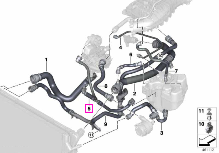 Furtun circuit racire, supapa comutare - BMW Seria 1 F20 F21, Seria 2 F22 F23, Seria 3 F30 F31 F34 F35, Seria 4 F32 F33 F36