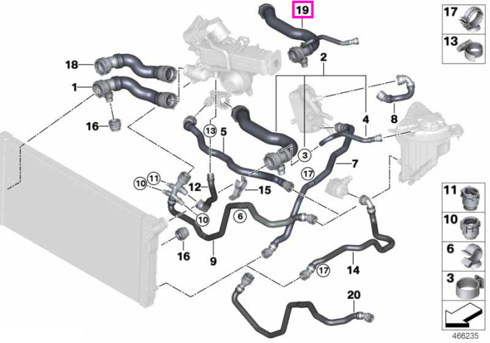 Furtun lichid racire - BMW Seria 5 F07 F10 F11, Seria 6 F12 F13, Seria 7 F01 F02