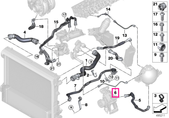 Conducta, radiator/vas expansiune - BMW X5 G05, X6 G06, X7 G07