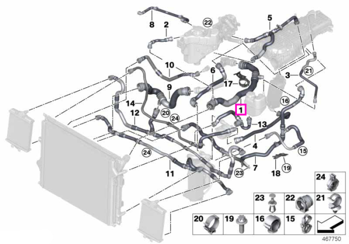 Furtun superior radiator - BMW Seria 1 F20 F21, Seria 2 F22 F23, Seria 3 F30 F31 F34, Seria 4 F32 F33 F36 - tip motor B58