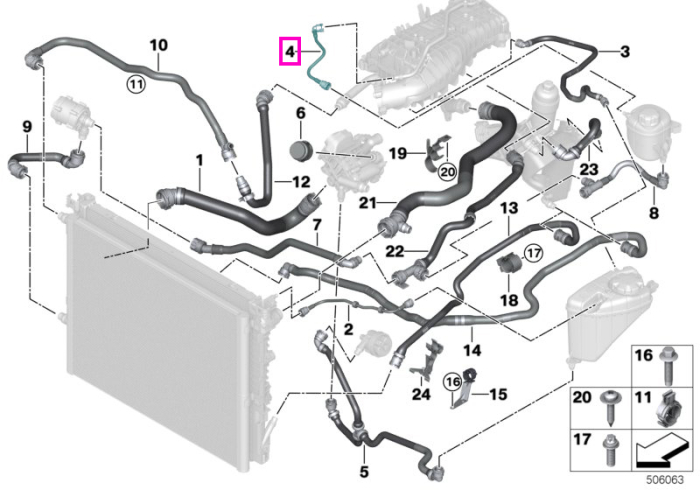 Conducta lichid racire, galerie de admisie/vas expansiune - BMW Seria 5 G30 G31 G38, Seria 6 G32, Seria 7 G11 G12