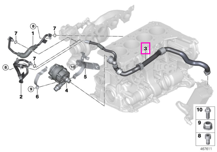 Conducta retur sistem racire motor - BMW Seria 3 F30 LCI