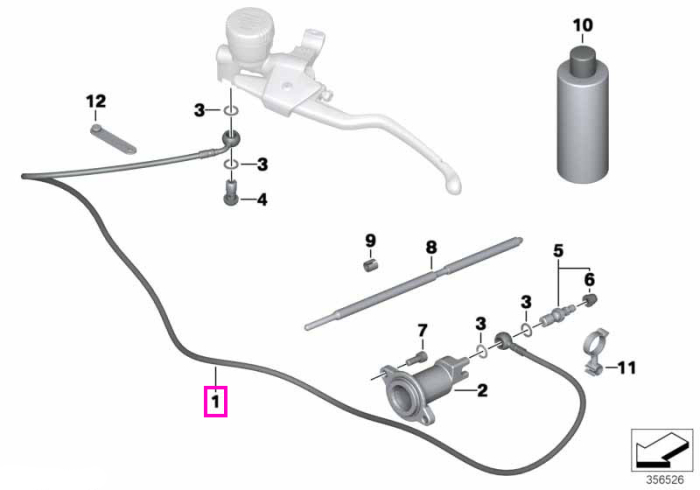 Conducta hidraulica ambreiaj, L 1244mm - BMW Motorrad K26 (R 900 RT, R 1200 RT) - tip motor 2 cilindri