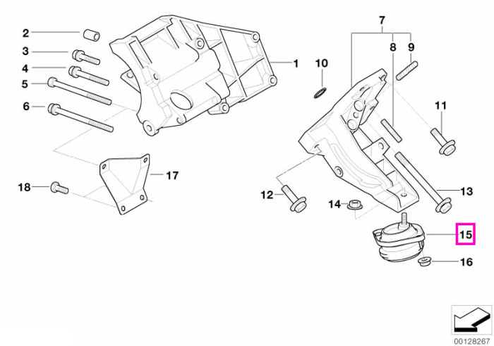 Tampon motor cu flansa, dreapta - BMW Seria 5 E39, Seria 7 E38