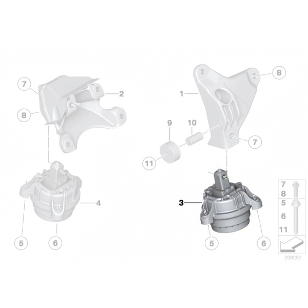 Tampon motor, stanga - BMW Seria 5 F07 F10 F11 F18, Seria 6 F06 F12 F13, Seria 7 F01 F02 