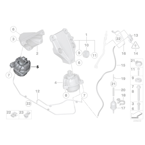 Tampon motor BMW Seria 5 F07, F10, F11; Seria 6 F06, F12, F13; Seria 7 F01, F02 - dreapta
