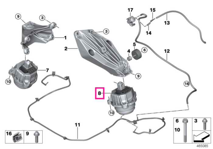 Tampon motor, stanga - BMW Seria 2 G42, Seria 3 G20 G21, Seria 4 G22 G23 G26, Seria 5 G30 G31, Seria 6 G32, Seria 7 G11 G12, Seria 8 G14 G15 G16, X3 G01, X4 G02, X5 G05 G18, X6 G06, X7 G07 - produs nou fara ambalaj sau cu ambalaj detriorat