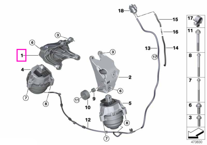 Suport motor, dreapta - BMW Seria 3 G20 G21, Seria 4 G22 G23 G26, Seria 5 G30 G31, Seria 6 G32, Seria 7 G11 G12, Seria 8 G14 G15 G16, X3 G01, X4 G02, X5 G05, X6 G06, X7 G07	